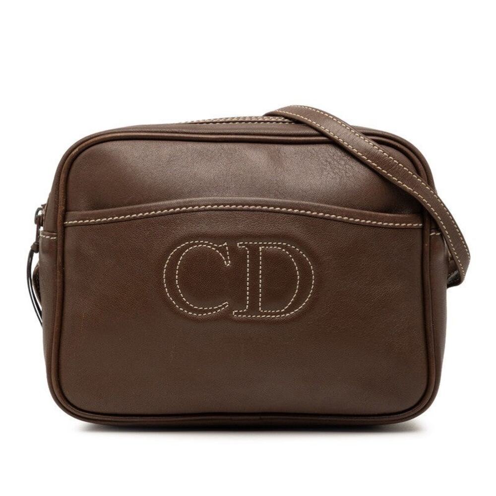 Dior Leather CD Logo Shoulder Bag Brown